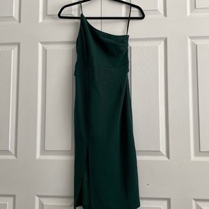 Hello Molly Mid Length, Single Shoulder dress, emerald green
